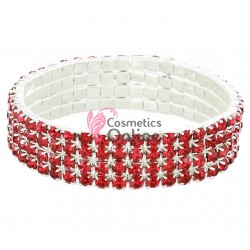 Bratara eleganta de mana BRM024DD Argintie cu cristale rosii  - 4 randuri 